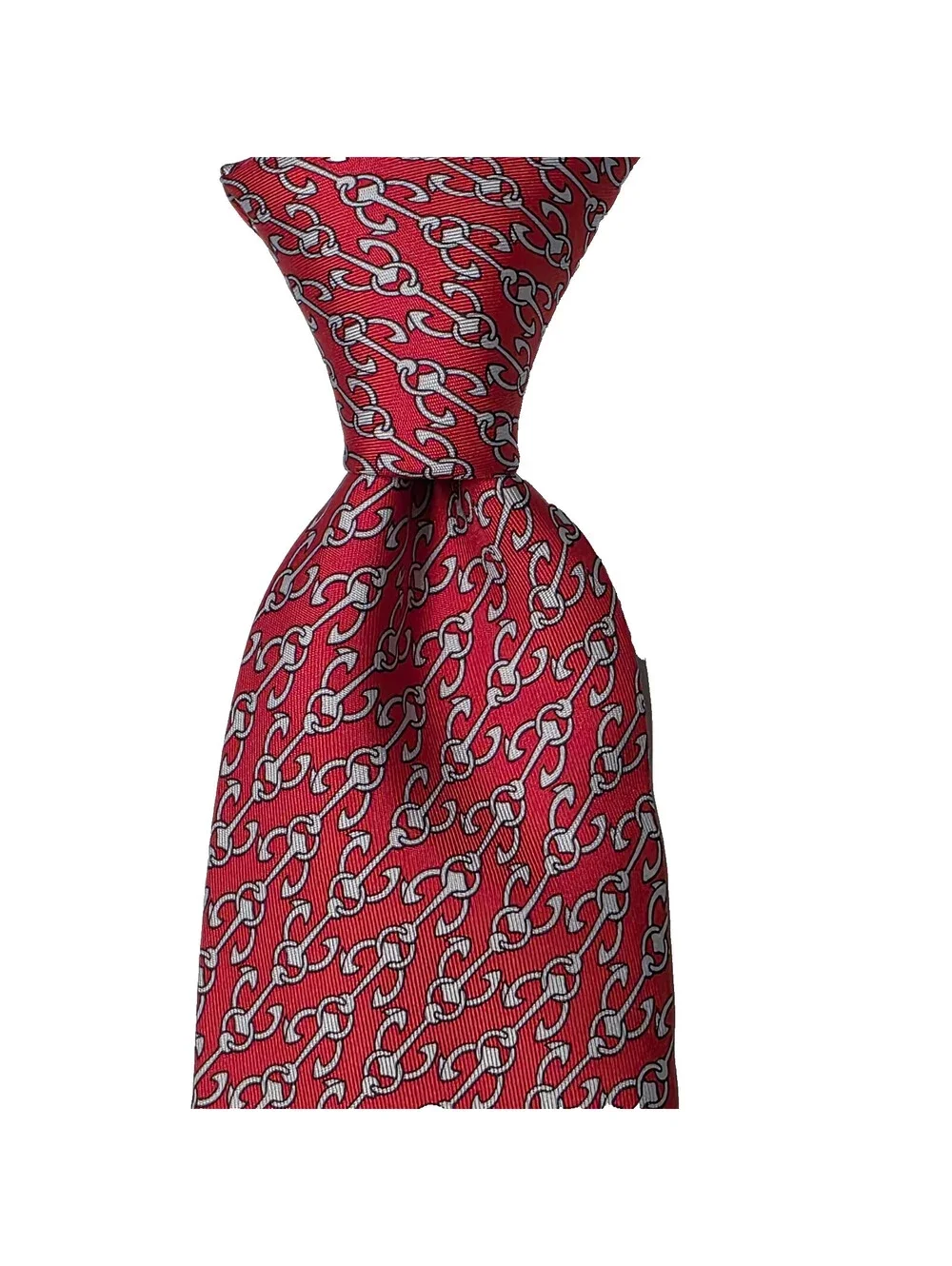 Hermes paris Tie Red Anchor Chain Allover Necktie Mens Silk 62x3.5 Long 5358 OA